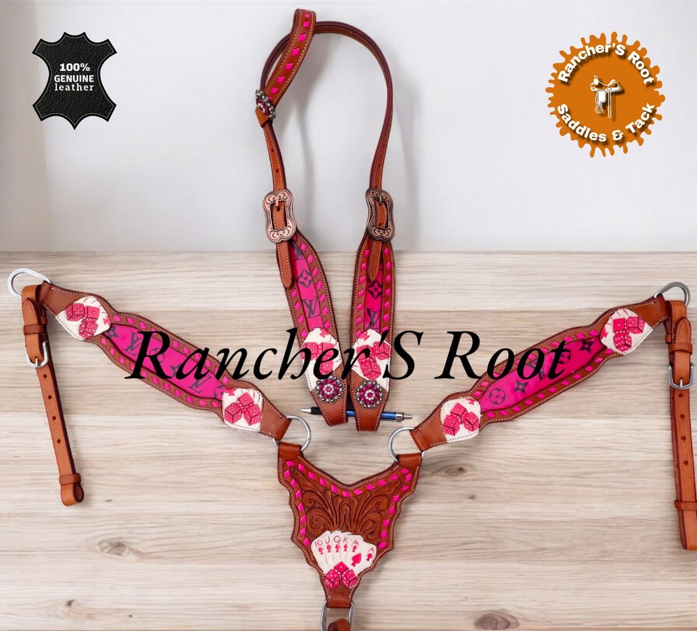 Western Tack Set Horse | Pink Color With Card Tooling Tack Set