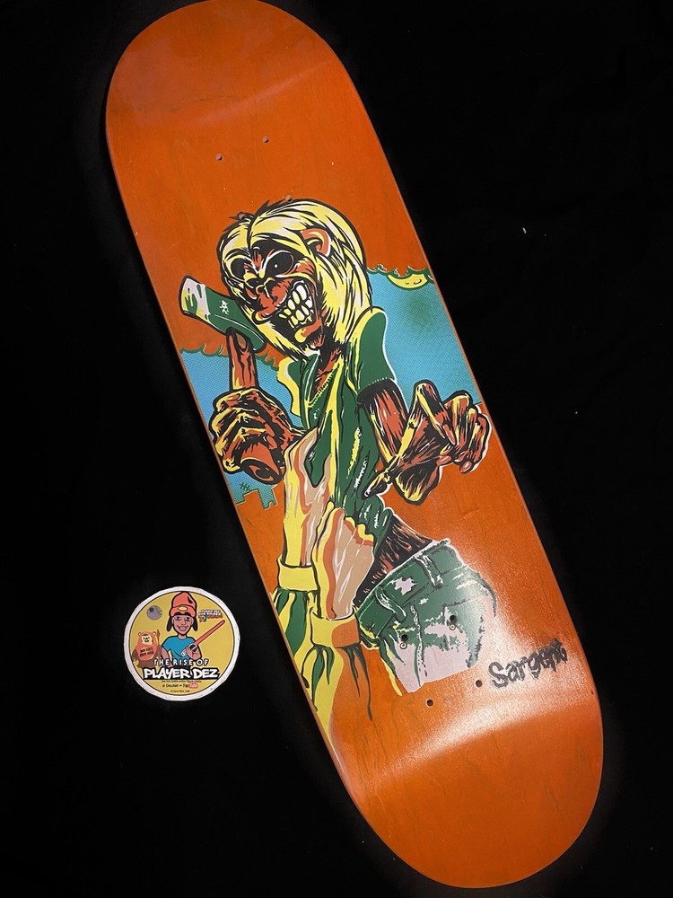 RARE FLOCKED Danny Sargent Iron Maiden New Deal Skateboard Deck Shaped SCREENED