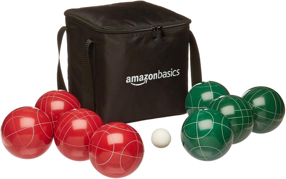 Amazon Basics 100mm Bocce Ball Set 100mm, Green, Red, White