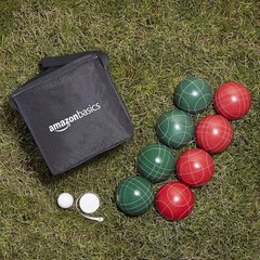 Amazon Basics 100mm Bocce Ball Set 100mm, Green, Red, White