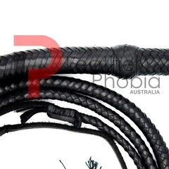 Genuine Kangaroo Black Leather Bullwhip 04 to 12 Feet Long 16 Plaits Heavy Duty