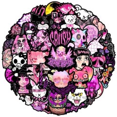 30Pcs Random Aesthetic Dark Pink Gothic Horror Pastel Spooky Waterproof Stickers