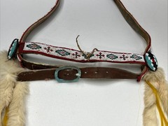 Vintage Western Navajo Beaded Horse Headstall Bridle Metal Bit With Fur
