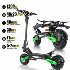 1200W Off-Road Electric Scooter Adults 30MPH 40Mile Foldable All Terrain Fast