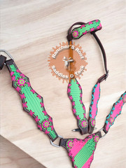 Western Tack Set Horse | Pink With Green Gator Tack Set