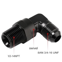 8AN Male Flare to 1/2 NPT Pipe Swivel 90 Degree 8AN to 1/2 NPT, 90 Degree