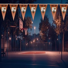 Basketball Game Time Pennant Banner, 100 Feet long, Basketball Backboard and