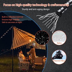 Lightweight Tent Guy Lines with Aluminum Tensioners（6-Pack | Black）