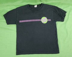 90s Era Santa Cruz Black Youth Sized Skateboard Shirt Lime + Purple 21″x16″ Cali