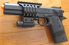 Airsoft Spring Pistol COLT M1914 Style W/Red Laser, Rail System 230 FPS