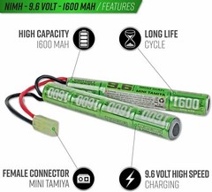 Power Kit – V Energy NiMH 9.6v 1600mAh Split Airsoft Battery & 1A Smart Charger