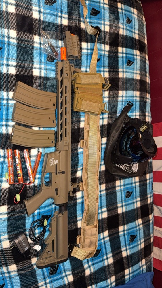 Lancer Tactical LT-25 Gen 2 M4 AEG Airsoft Complete Loadout Bundle Mask Belt