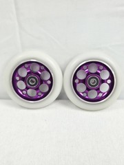 YAK Fleur Purple/White 110mm Scooter Wheels Full Metal Core 608RS ABEC 9 Bearing
