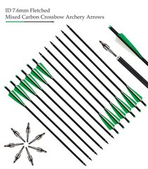 20» Crossbow Bolts Carbon Shafts OD8.8mm / 3 xLighted Nocks for Archery Hunting