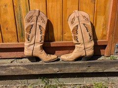 Vintage 70s Tony Lama 270 ladies 7B tan brown cowgirl BUTTERFLY western boots