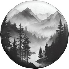 Mountain Lake Tree Landscape Spare Tire Cover Weatherproof Universal Wheel Prote