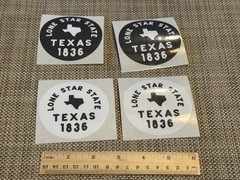 4 Texas Sticker Decal Round Lone Star State Black White 3 inch 1836 Shape Flag