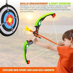 Bow and Arrow for Kids with LED – Archery Bow with 6 Suction Cups Arrows, Target