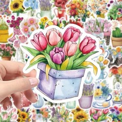 30Pcs Random Aesthetic Fresh Flower Bouquet Floral Plant Waterproof Stickers