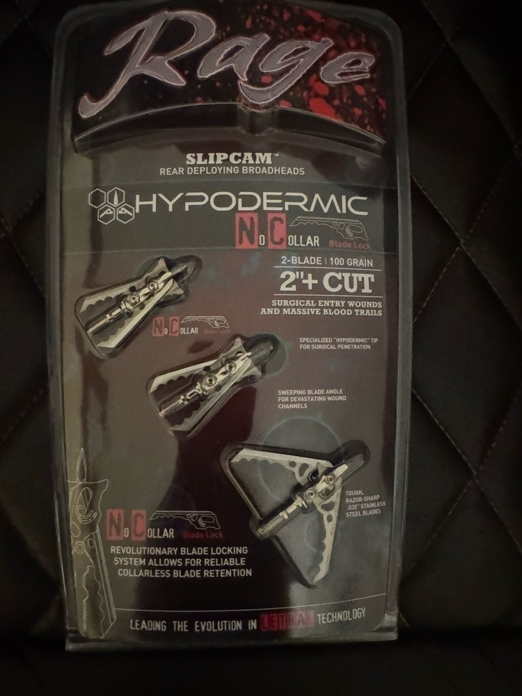 Rage Hypodermic NC No Collar mechanical bowhunting Broadheads 100 Grain 2+» Cut