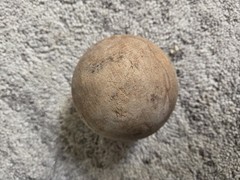Vintage Wooden Croquet/Skee/ Bocce Ball With 2 Blue Stripes About 3.5″