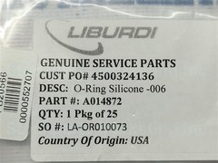 LOT 25 Pcs Liburdi A014872 O-Ring Silicone -006 30 Days Warranty Fast Shipping
