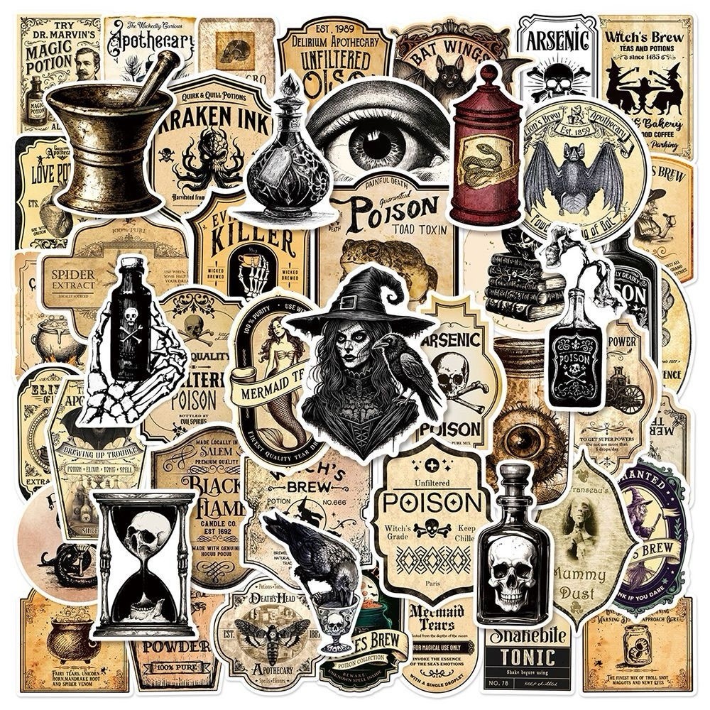25Pcs Random Retro Gothic Witch Potion Bottle Occult Magic Symbol Stickers