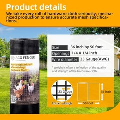 36in x 50ft Black Hardware Cloth 1/4 inch 23Ga PVC Coated Wire Mesh Vinyl Coa…