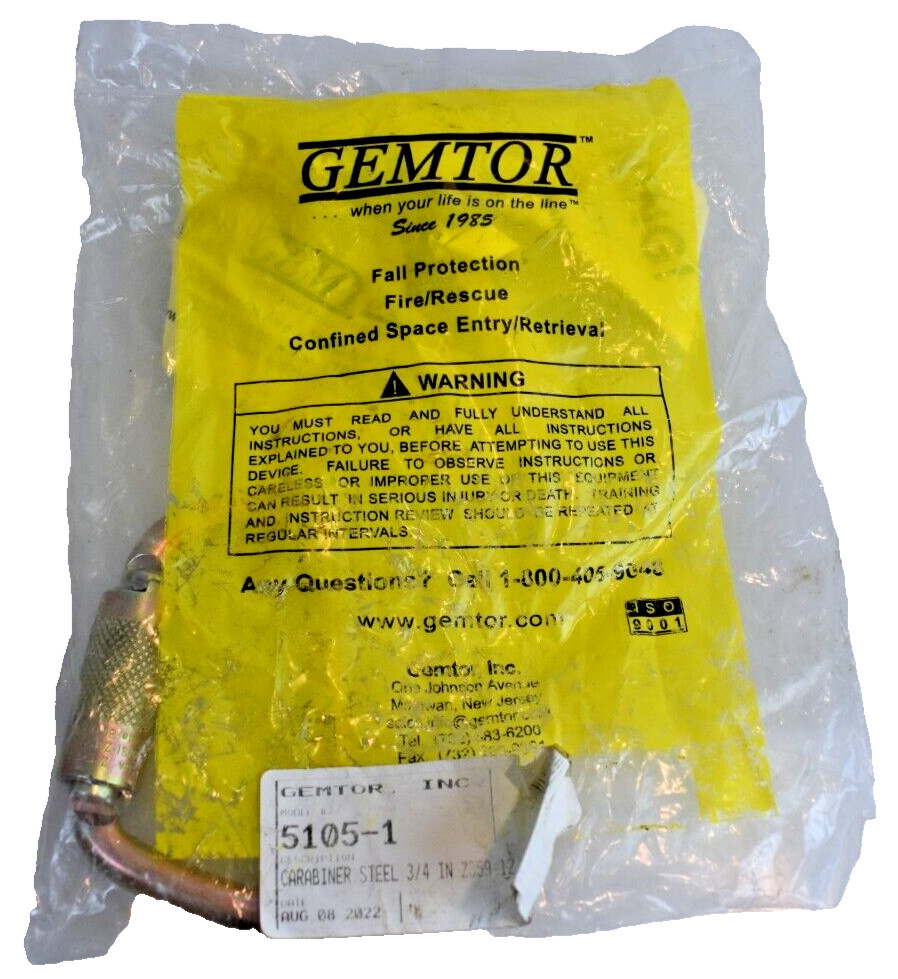 GEMTOR 5105-1 Steel Carabiner 3/4 Inch Z359-12 New / Sealed