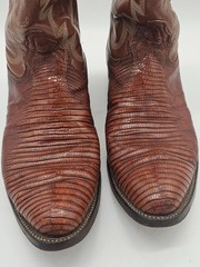 Tony Lama Western Cowboy Boots Lizard Leather Brown Embroidered Size 11.5 D