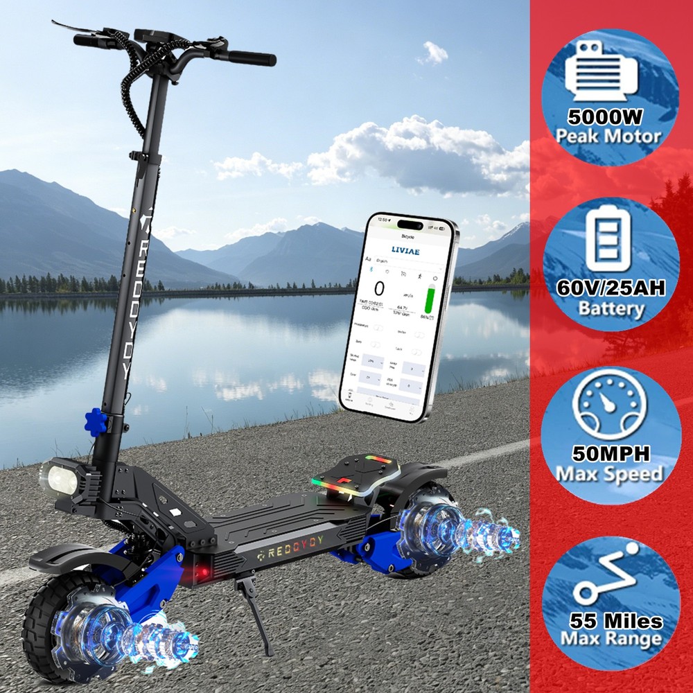 5000W High-Speed Adult Electric Scooter Offroad Travel Commute 60V 25AH eScooter