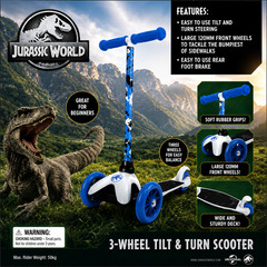 Jurassic 3 Wheel Kids Scooter Tilt to Turn Kick Scooter Wheels Boys Girls Dino