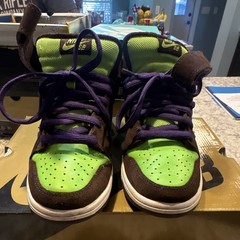 Nike SB Dunk Mid Brown Green Purple Donatellos Shoes US 8.5 D Medium