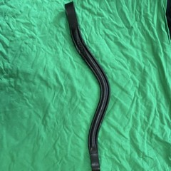 Black Leather Curved Bridle Browband w/ Red/Orange Rhinestones