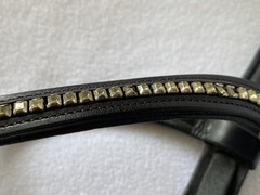 SCHOCKEMOHLE Gently Used PADDED Black FULL Horse BRIDLE~Crank Nose~Crystal Brow