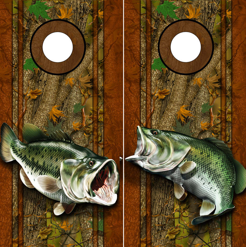 Cornhole Decals Wraps Fishing Graphics Bass Fishing Forest Camouflage 0L1R