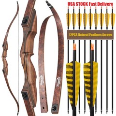 Hunting 60″ Wood&Bamboo Takedown Recurve Bow RH 25-60LBS Archery Bow Arrow Shoot