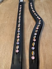 Leather Browband – Sewn In Glass Rhinestones – Light Rose Sapphire – 13-18”