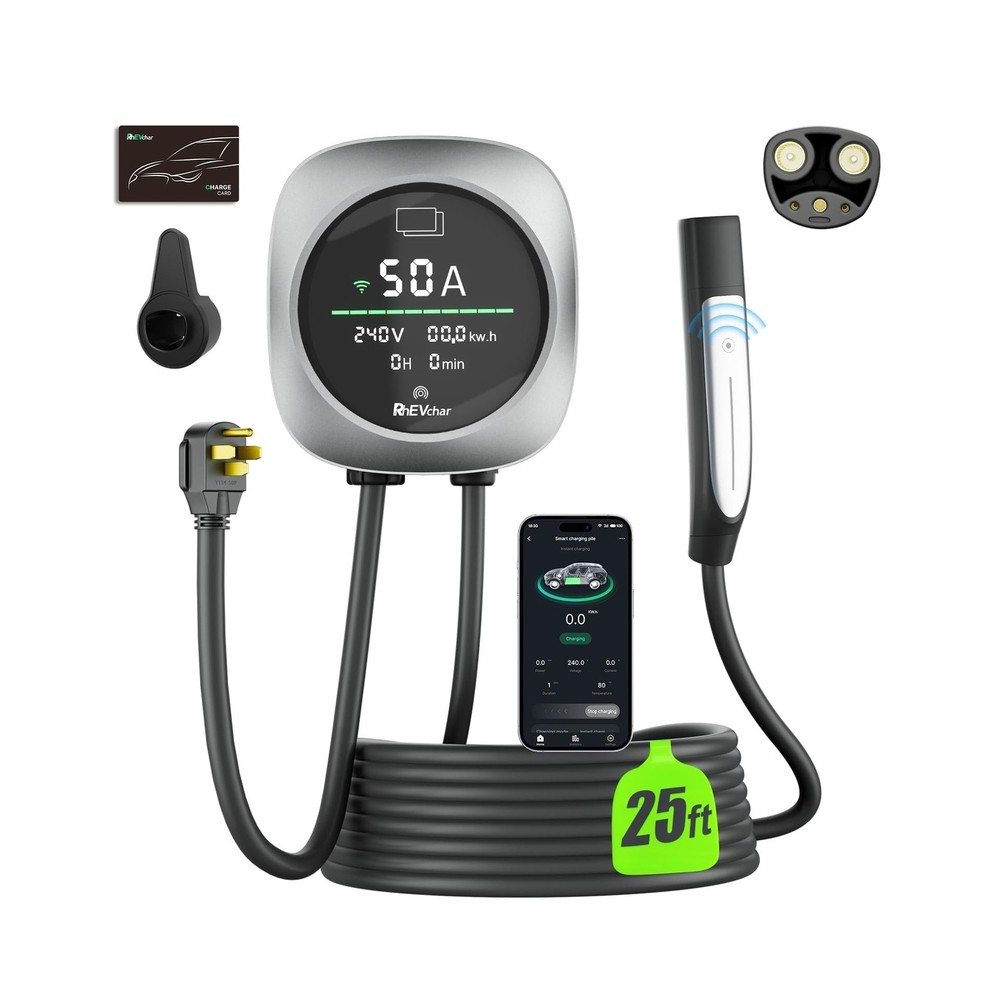 50A Level 2 Tesla EV Charger with NACS Connector, Smart App Control, Large Di…