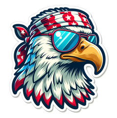 2″ Bald Eagle Wearing Sunglasses Sticker, Decal, Bandana, Summer Vibes, America