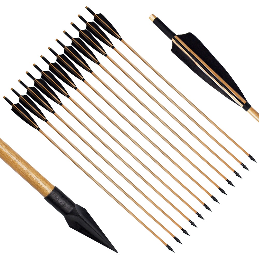 Handmade Tradition Hunting 33″ Wooden Arrow LongBow Spine 300 With Medieval Tip