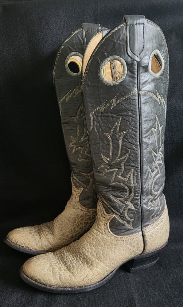 Rare Vintage Tony Lama Grey Bullhide Buckaroo Cowboy Boots-M 8 AA / W 9.5 Narrow
