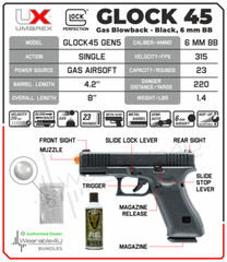 Umarex Glock 45 Blowback Green Gas Airsoft Pistol with GGas Tank and BBs Bundle