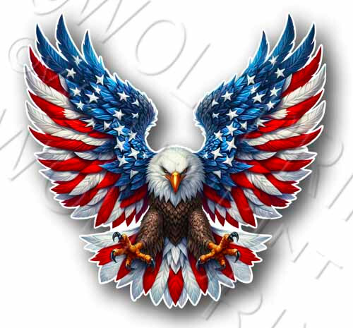 American Flag Bald Eagle Sticker 4.4″-11.3″ Wide Patriotic Vinyl