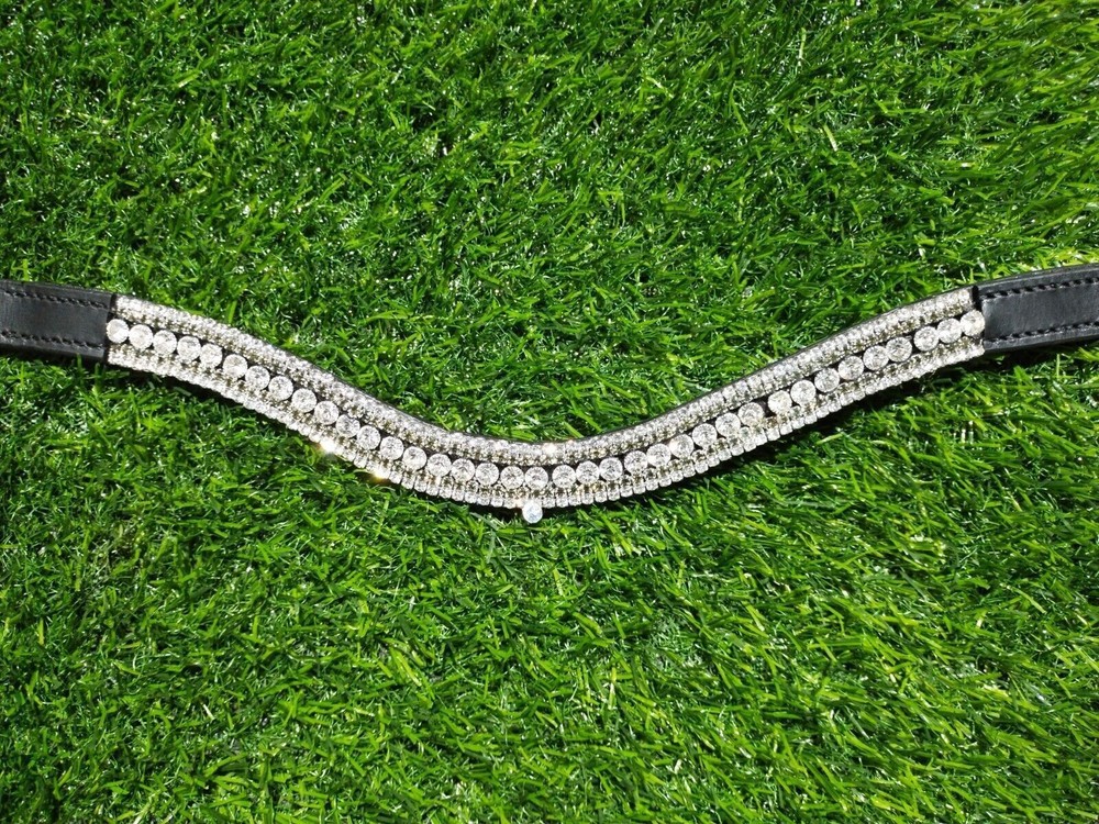 Crystal browband 5 Row Leather Clear Crystal Bridle Brow-Band Dressage Premium