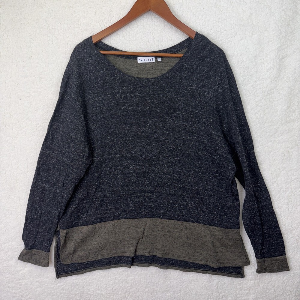 Habitat Shirt Womens Medium Charcoal Olive Two-Tone Long Sleeve Scoop Neck