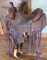 R Bar B Ranch Cutter Saddle 16.5″ Leather Tooled Western Roping Show All Around