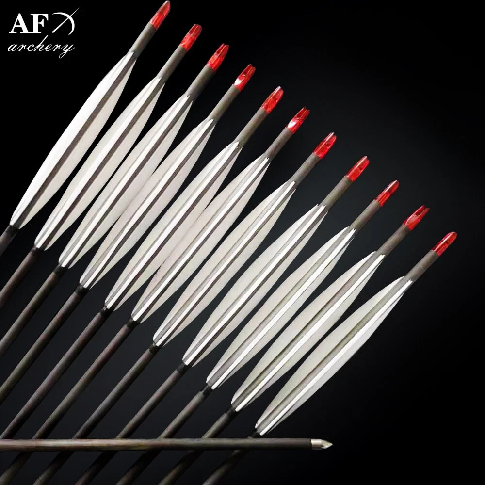 AF 93.5cm Super Long Carbon Arrows 400 Spine 12x White Feather 7.5mm 27g Hunting