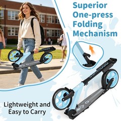 Adjustable Kick Scooter for Adults Teens Kid Foldable Scooter 8IN Big Wheels