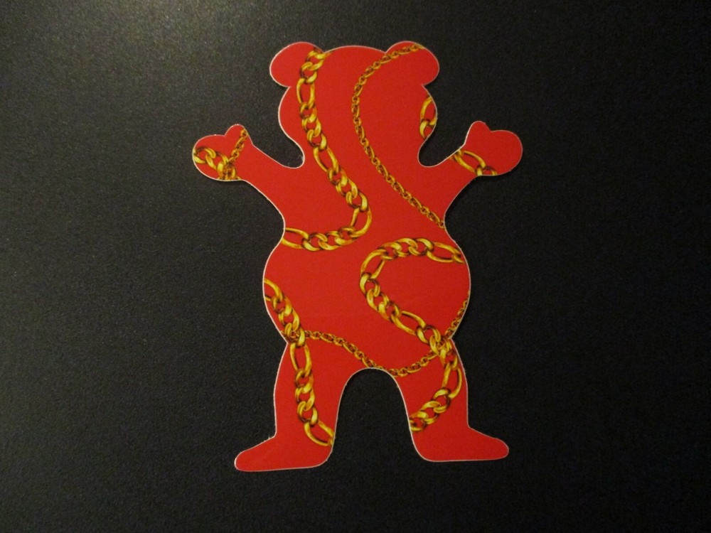 GRIZZLY Griptape Skate Sticker GLD CHAIN BEAR for skateboards helmets decal J